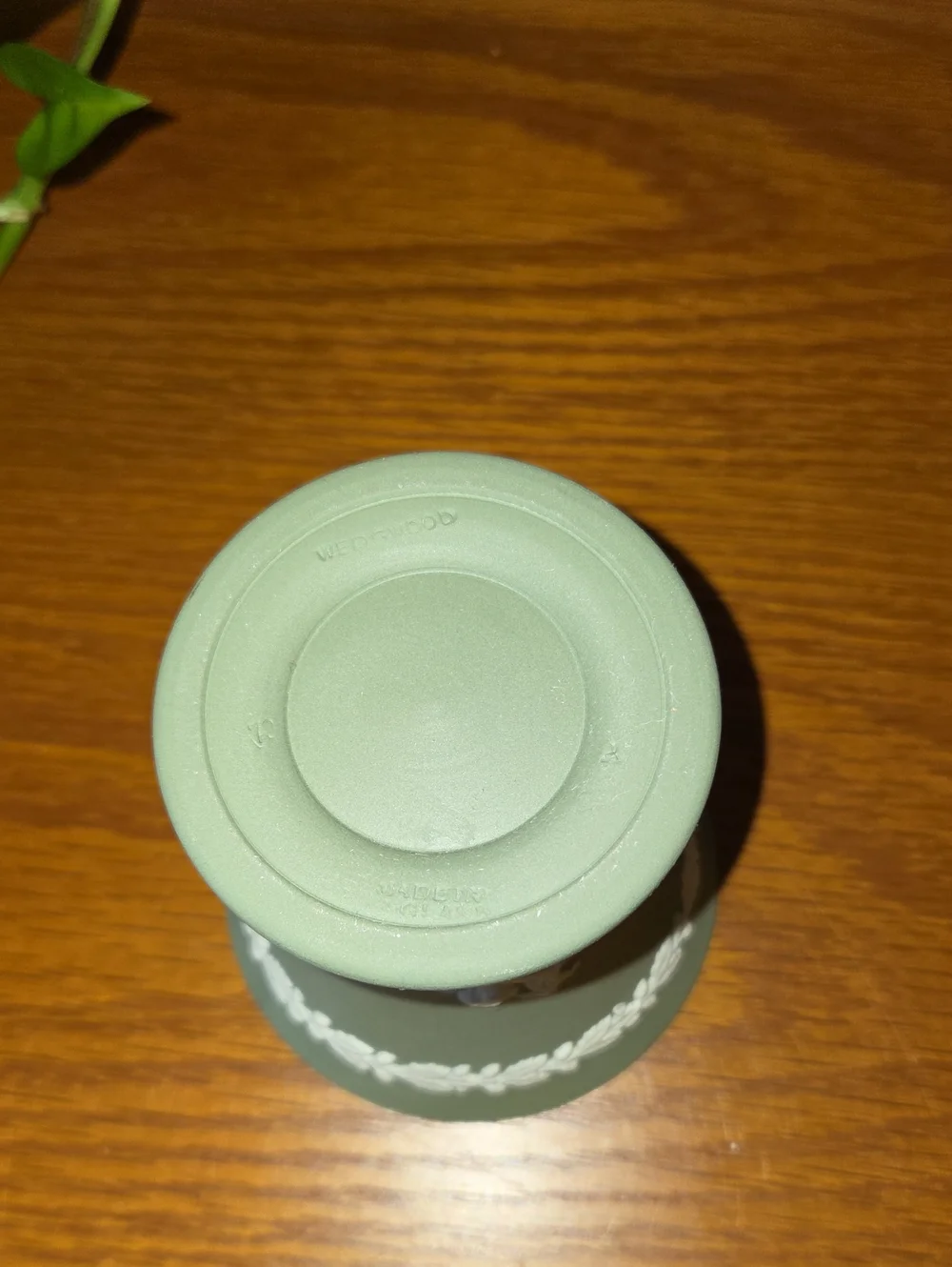 Vtg Wedgwood Green Jasperware Vase with White Classical Relief